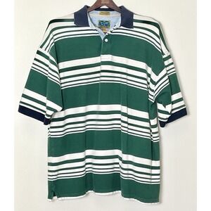 Vintage Native Habitat Polo Shirt Men's XXL Green‎ White Stripe 90s Preppy